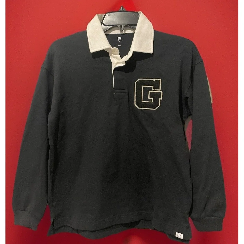 New GAP Kids Boys Black Long Sleeve Rugby Shirt Graphic Boys Size Large (10) $49